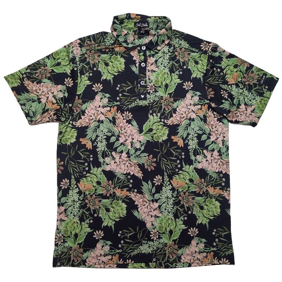 Bad Birdie Other - BAD BIRDIE Men's Short Sleeve Polo Shirt Randy's Moss Green Pink Floral Small S
